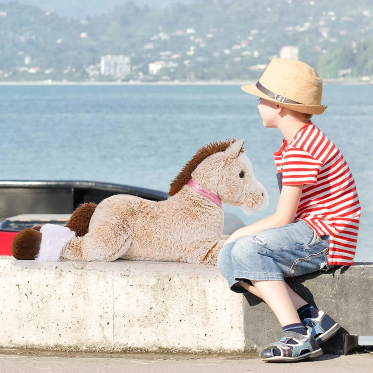 MaoGoLan Big Horse Plush Stuffed Animal,33 inch Horse Plush Toy, Brown Stuffed Horse, Ridable Stuffed Pony Plush Pillow for Kids