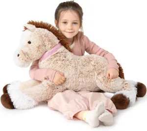 MaoGoLan Big Horse Plush Stuffed Animal,33 inch Horse Plush Toy, Brown Stuffed Horse, Ridable Stuffed Pony Plush Pillow for Kids