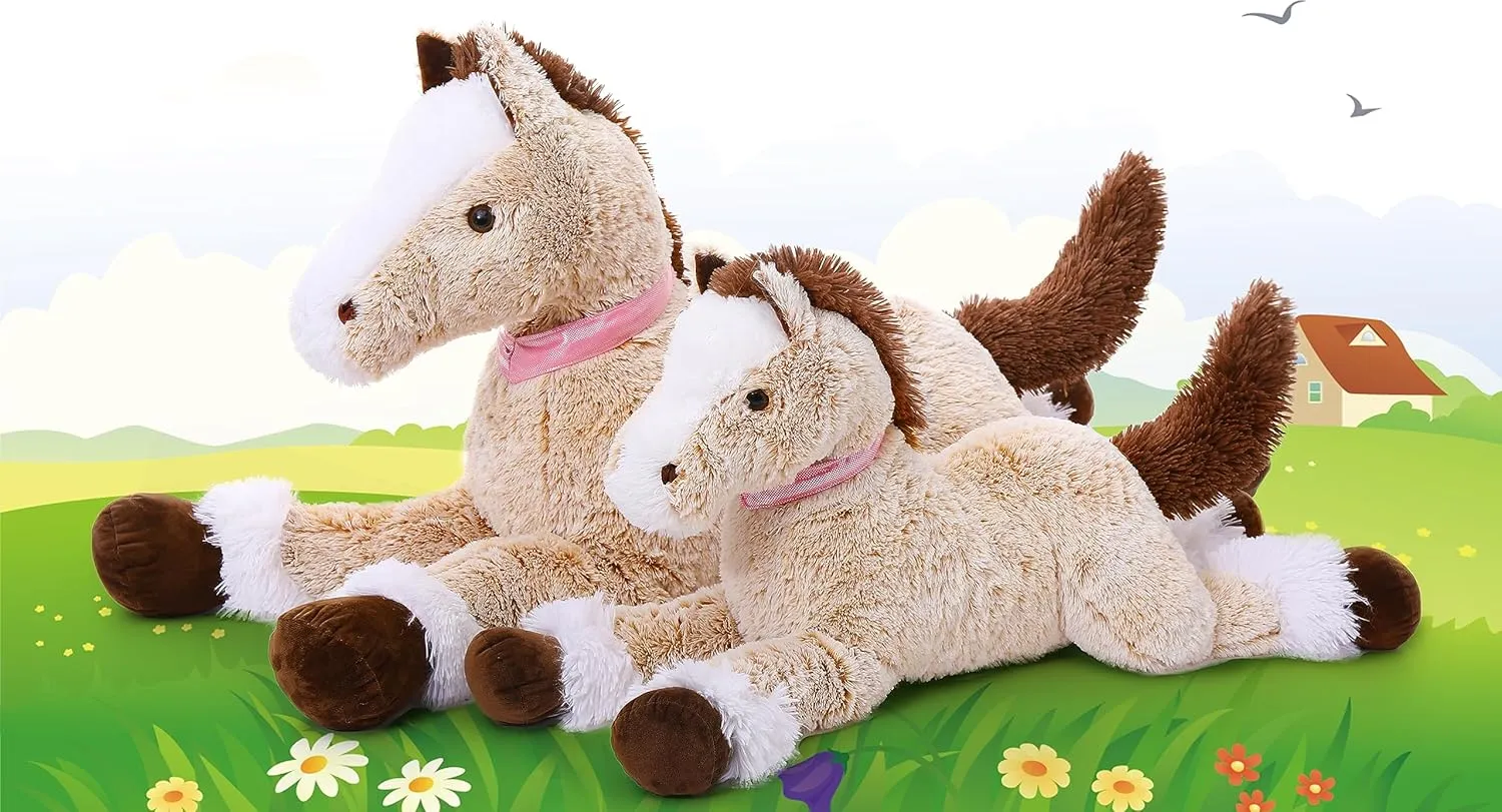 MaoGoLan Big Horse Plush Stuffed Animal,33 inch Horse Plush Toy, Brown Stuffed Horse, Ridable Stuffed Pony Plush Pillow for Kids