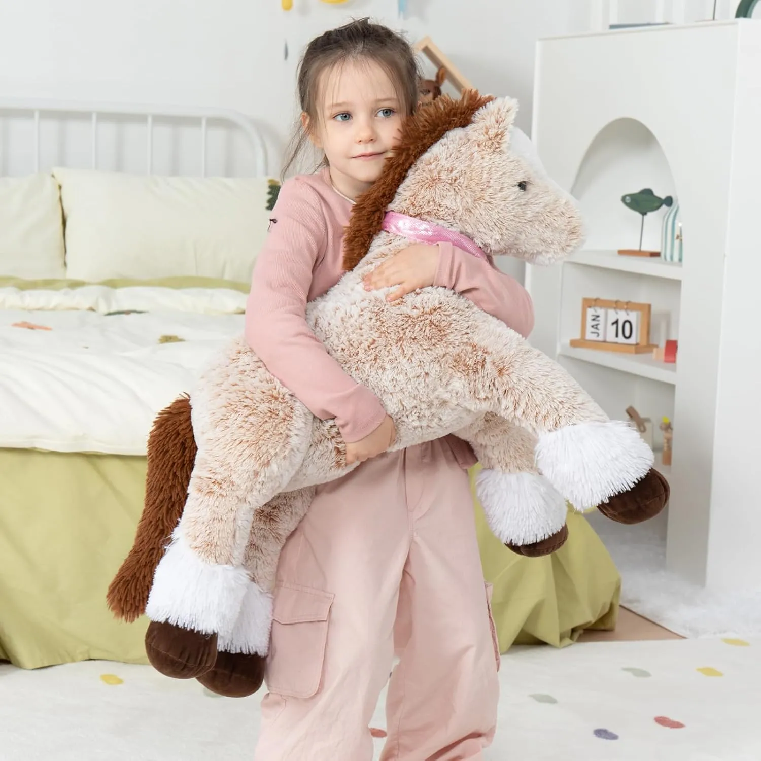 MaoGoLan Big Horse Plush Stuffed Animal,33 inch Horse Plush Toy, Brown Stuffed Horse, Ridable Stuffed Pony Plush Pillow for Kids