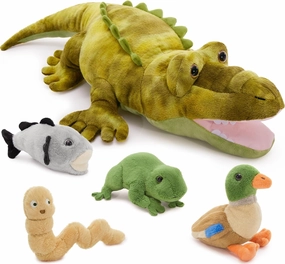 MaoGoLan 5Pcs Alligator Stuffed Animal with Small Plush Toys, 25.5" Crocodile Plush with Mini Gray Fish,Green Frog,Tan Earthworms,Colorful Duck Stuffed Animals for Playment or Educational Plush Toys