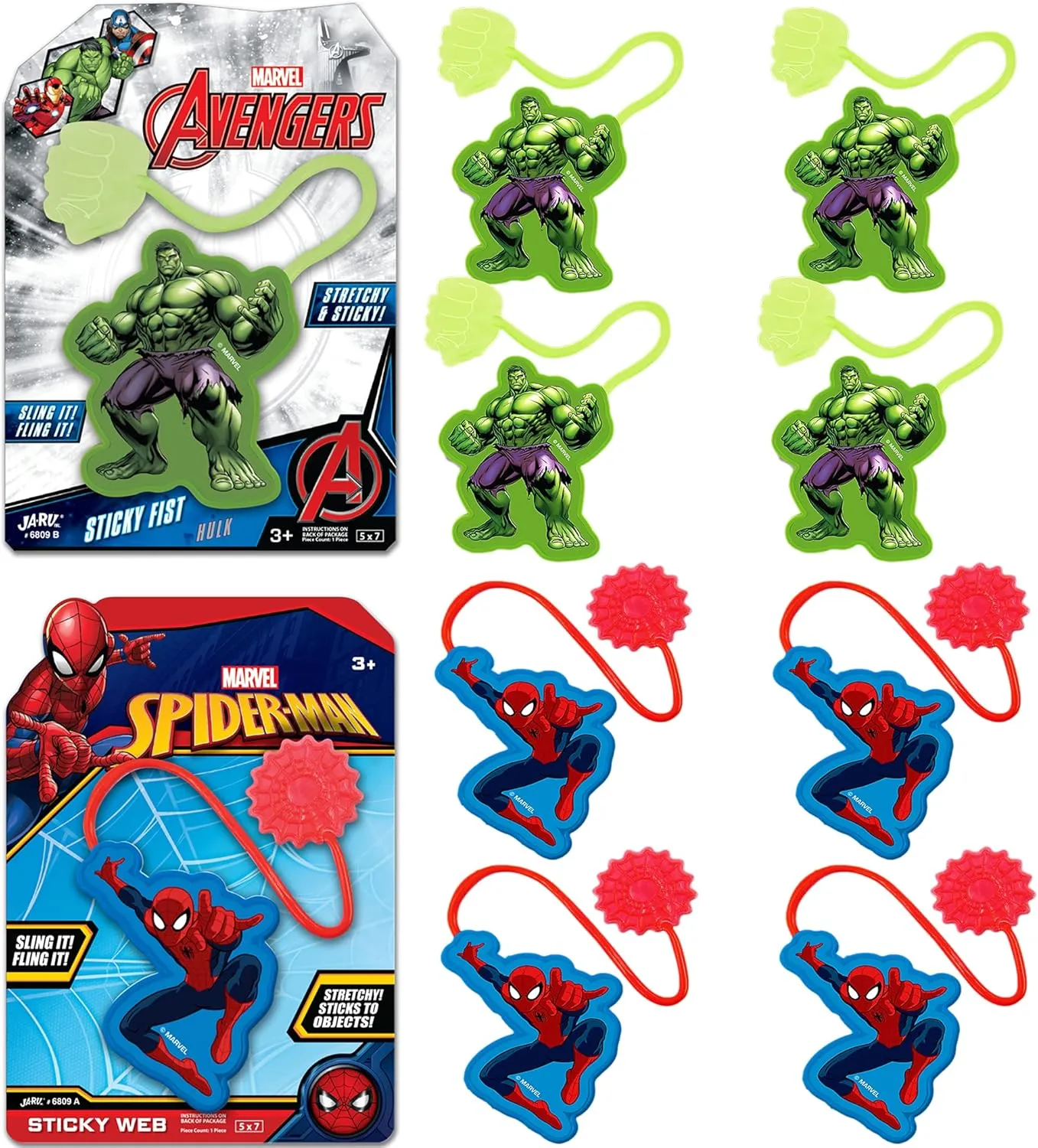 Marvel Spiderman & Hulk Sticky Hands Silly Slap Toys (8 Assorted) for Kids. Vending Machine & Bulk Birthday Goodie Bag Toys