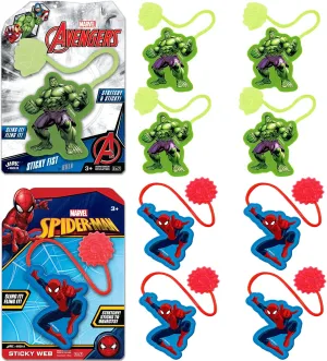 Marvel Spiderman & Hulk Sticky Hands Silly Slap Toys (8 Assorted) for Kids. Vending Machine & Bulk Birthday Goodie Bag Toys