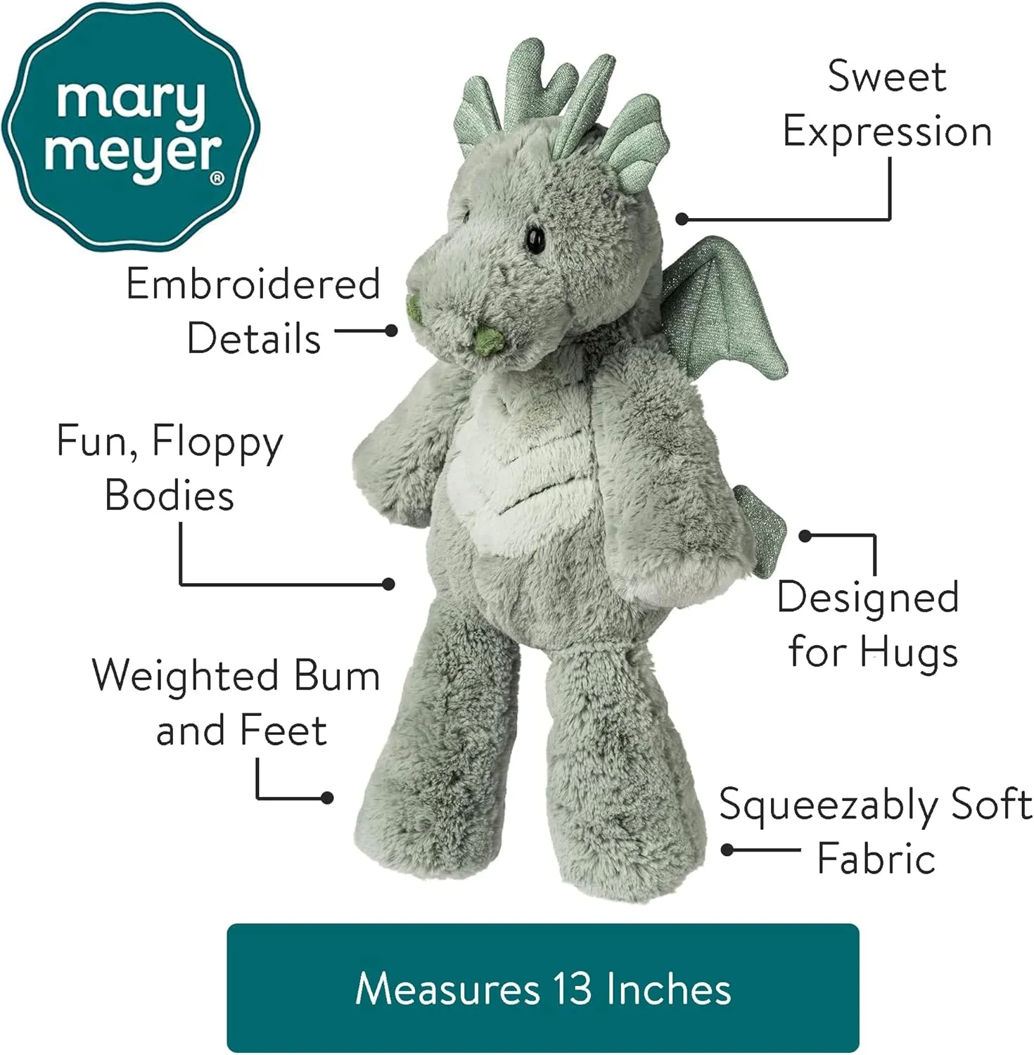 Mary Meyer Stuffed Animal Marshmallow Zoo Soft Toy, 13-Inches, Dragon