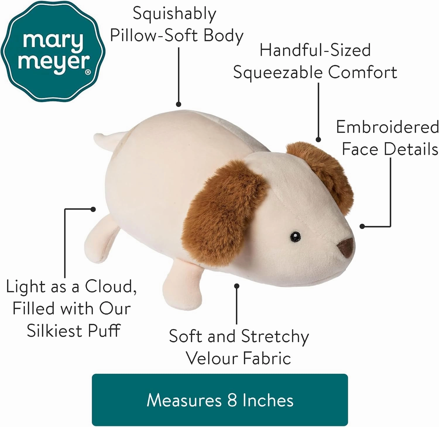 Mary Meyer Stuffed Animal Smootheez Pillow-Soft Toy, 8-Inches, Puppy
