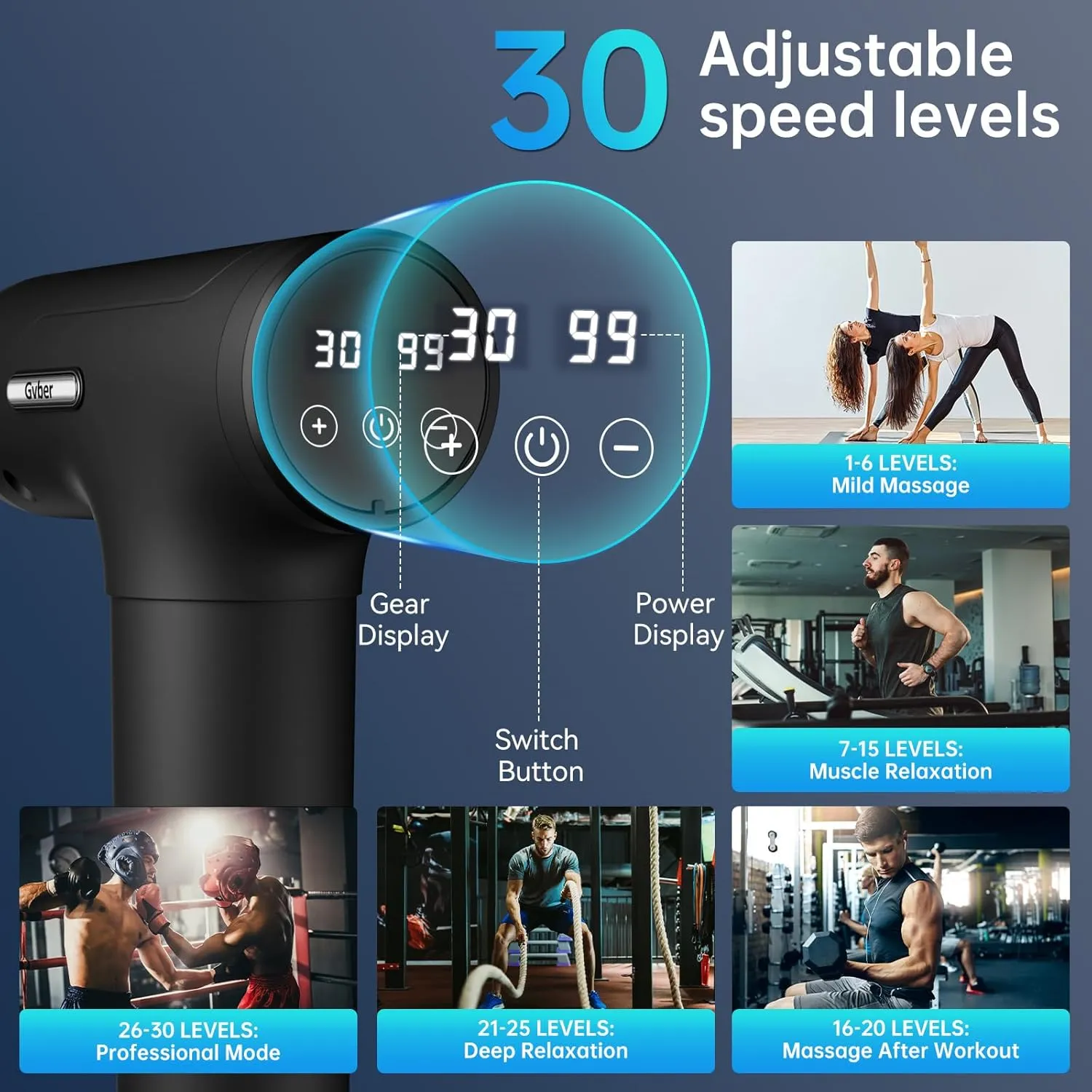 Massage Gun, Massage Gun Deep Tissue, Handheld Back Massager for Athletes, Percussion Muscle Massager with 6 Attachments & 30 Speed, Father's Day Gifts, Black
