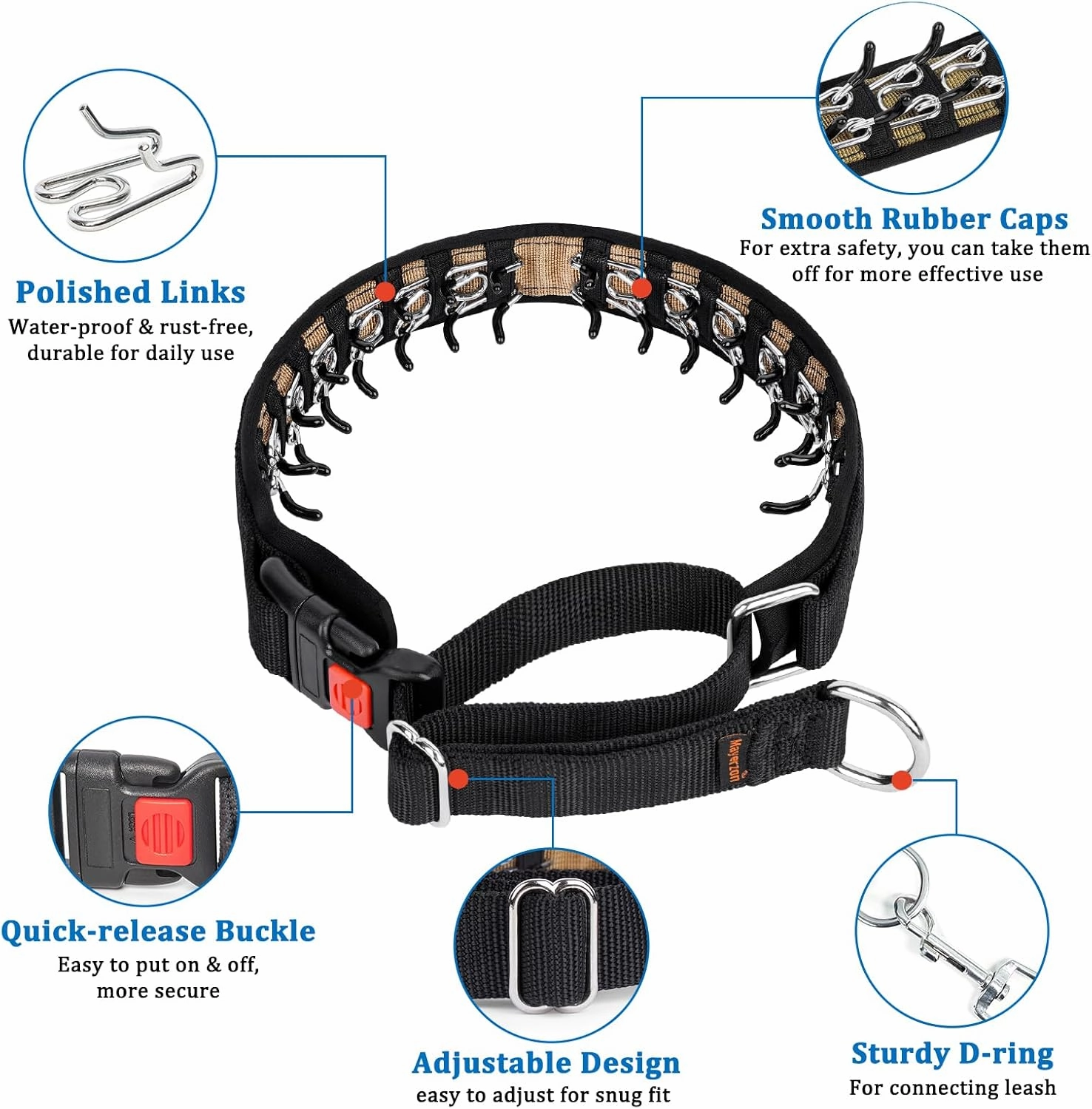 Mayerzon Dog Collar, Patented Martingale No Pull Collar for Small Medium Large Dogs with Buckle for Walking Training, Hidden Design, Adjustable(XL, Black)