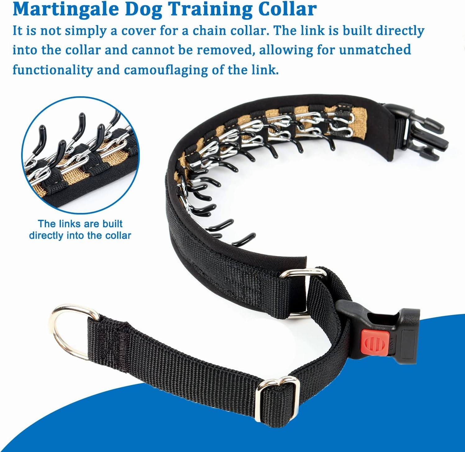 Mayerzon Dog Collar, Patented Martingale No Pull Collar for Small Medium Large Dogs with Buckle for Walking Training, Hidden Design, Adjustable(XL, Black)