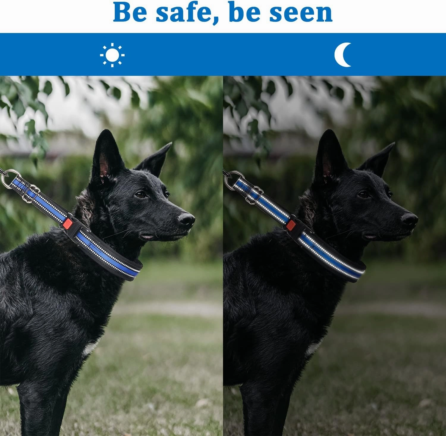 Mayerzon Martingale Collar for Small Medium Large Dogs, Patented Anti Pull Dog Collar with Reflective Strip and Buckle for Walking Training, Safe for Night Walk(M, Blue)