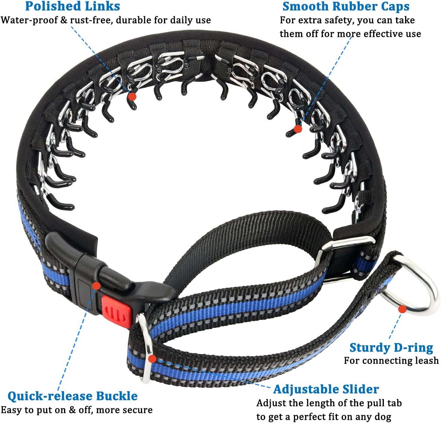 Mayerzon Martingale Collar for Small Medium Large Dogs, Patented Anti Pull Dog Collar with Reflective Strip and Buckle for Walking Training, Safe for Night Walk(M, Blue)