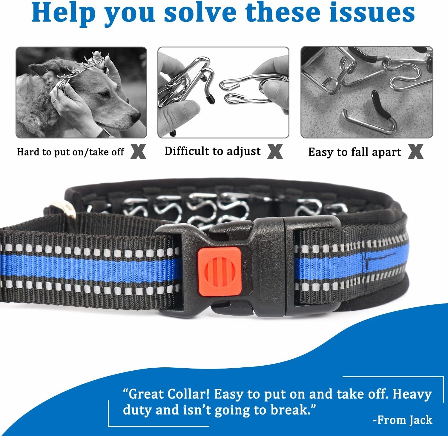 Mayerzon Martingale Collar for Small Medium Large Dogs, Patented Anti Pull Dog Collar with Reflective Strip and Buckle for Walking Training, Safe for Night Walk(M, Blue)