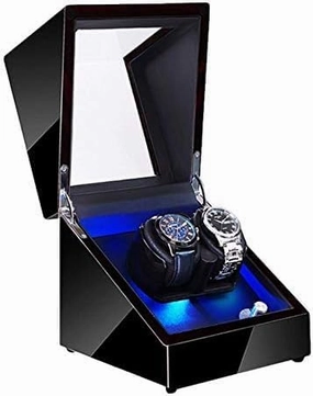 Mechanical Watch Shaker Automatic Watch Winder with LED Light Soft Flexible Watch Pillow AC Adapter and Battery Powered Quiet Motor 4 Rotation Modes (
