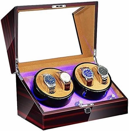 Mechanical Watch Shaker Watch Winder Automatic Winding with LED Light Watch Winder Box Soft Watch Pillow AC Adapter and Battery Powered Quiet Motor
