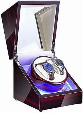 Mechanical Watch Shaker Watch Winder Automatic Winding with LED Light Watch Winder Box Soft Watch Pillow AC Adapter and Battery Powered Quiet Motor