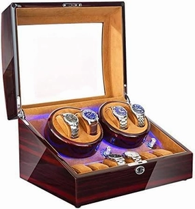 Mechanical Watch Shaker Watch Winder Automatic Winding with LED Light Watch Winder Box Soft Watch Pillow AC Adapter and Battery Powered Quiet Motor (4 6 Brown)