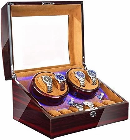 Mechanical Watch Shaker Watch Winder Automatic Winding with LED Light Watch Winder Box Soft Watch Pillow AC Adapter and Battery Powered Quiet Motor (4 6 Brown)