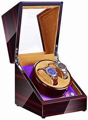 Mechanical Watch Shaker Watch Winder Automatic Winding with LED Light Watch Winder Box Soft Watch Pillow AC Adapter and Battery Powered Quiet Motor
