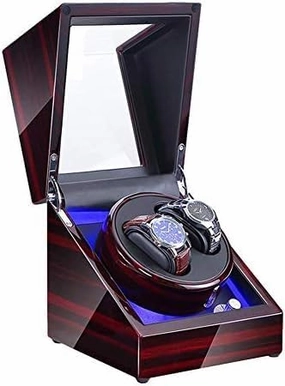 Mechanical Watch Shaker Watch Winder Automatic Winding with LED Light Watch Winder Box Soft Watch Pillow AC Adapter and Battery Powered Quiet Motor (C
