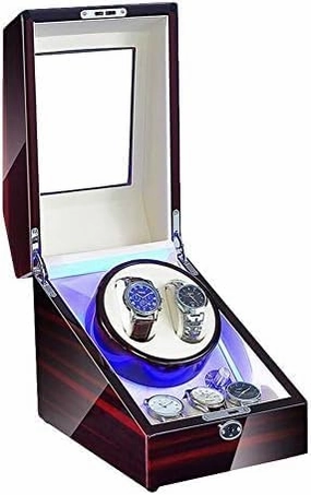 Mechanical Watch Shaker Watch Winder Automatic Winding with LED Light Watch Winder Box Soft Watch Pillow AC Adapter and Battery Powered Quiet Motor (C