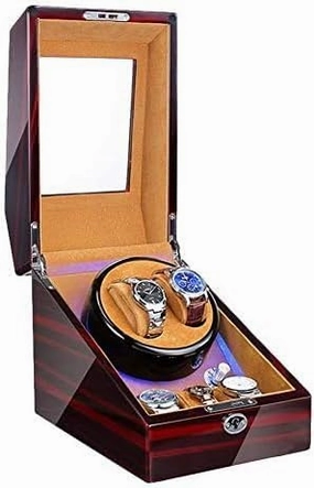 Mechanical Watch Shaker Watch Winder Automatic Winding with LED Light Watch Winder Box Soft Watch Pillow AC Adapter and Battery Powered Quiet Motor (C