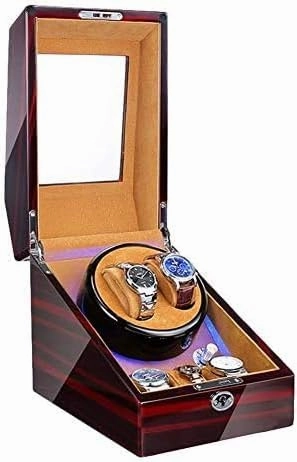 Mechanical Watch Shaker Watch Winder Automatic Winding with LED Light Watch Winder Box Soft Watch Pillow AC Adapter and Battery Powered Quiet Motor (C