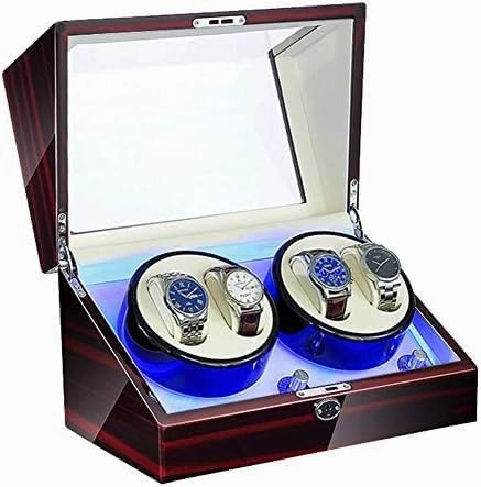 Mechanical Watch Shaker Watch Winder Automatic Winding with LED Light Watch Winder Box Soft Watch Pillow AC Adapter and Battery Powered Quiet Motor