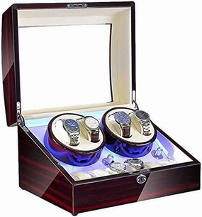 Mechanical Watch Shaker Watch Winder Automatic Winding with LED Light Watch Winder Box Soft Watch Pillow AC Adapter and Battery Powered Quiet Motor