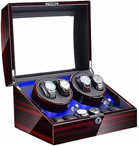 Mechanical Watch Shaker Watch Winder Automatic Winding with LED Light Watch Winder Box Soft Watch Pillow AC Adapter and Battery Powered Quiet Motor