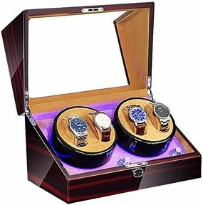 Mechanical Watch Shaker Watch Winder Automatic Winding with LED Light Watch Winder Box Soft Watch Pillow AC Adapter and Battery Powered Quiet Motor