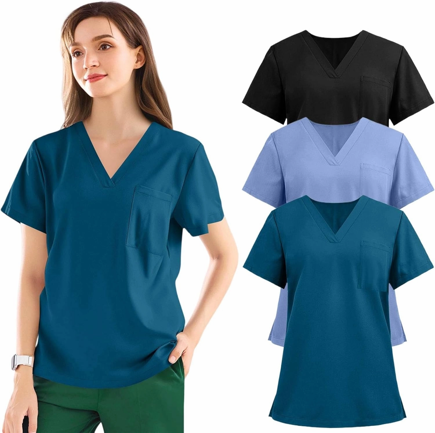 Medical Scrub Tops for Women - Soft Stretch V-Neck Scrub Tops with 3 Pockets Nurse Medical Uniforms 1/3 Piece