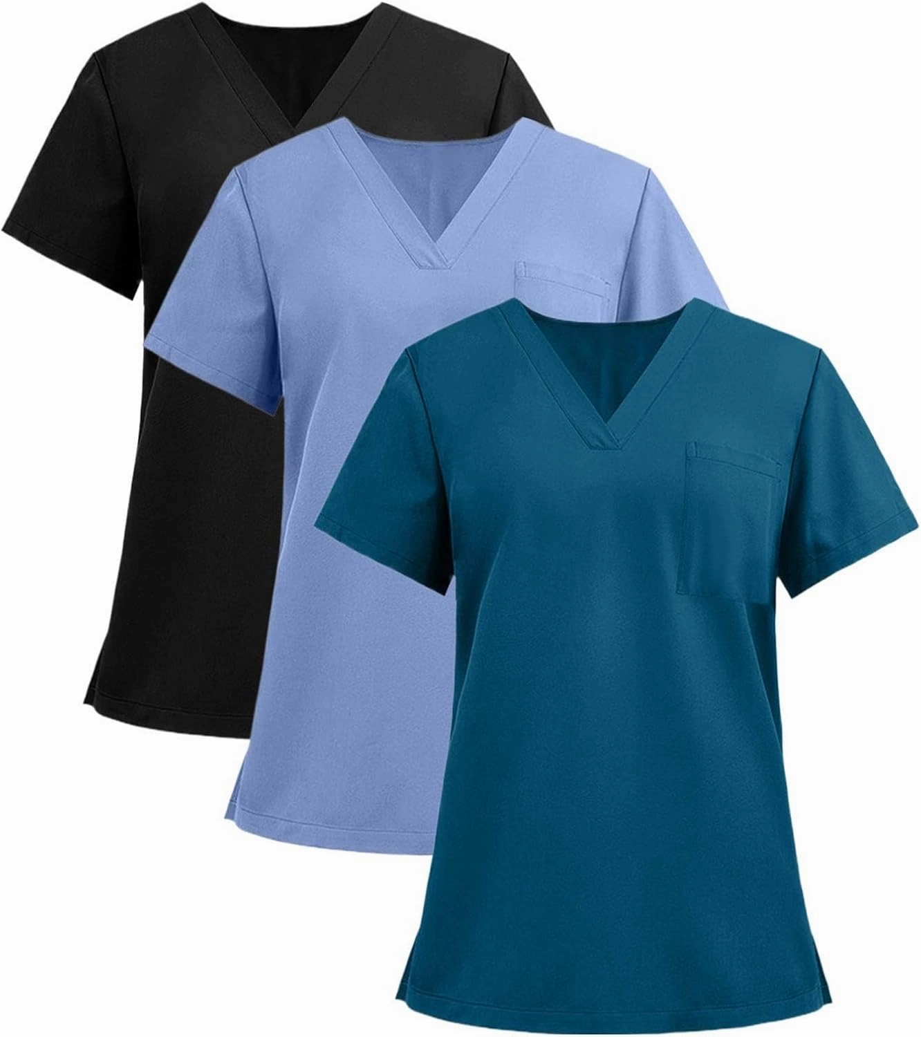 Medical Scrub Tops for Women - Soft Stretch V-Neck Scrub Tops with 3 Pockets Nurse Medical Uniforms 1/3 Piece