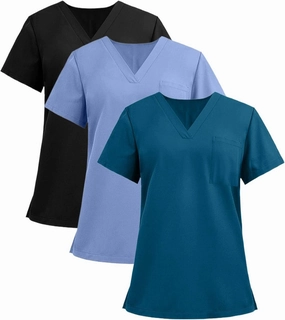 Medical Scrub Tops for Women - Soft Stretch V-Neck Scrub Tops with 3 Pockets Nurse Medical Uniforms 1/3 Piece