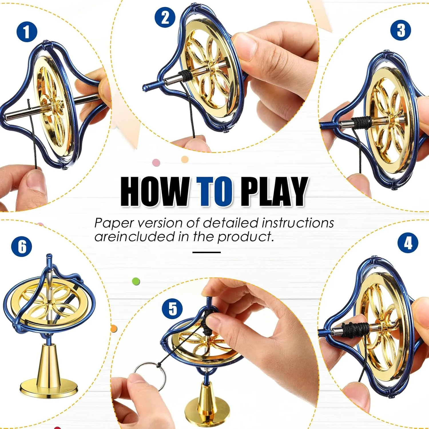meekoo 2 Packs Gyroscope Toys Metal Anti Gravity Colorful Precision Top Gyroscope for Christmas Educational Birthday Gifts(Blue, Gold)