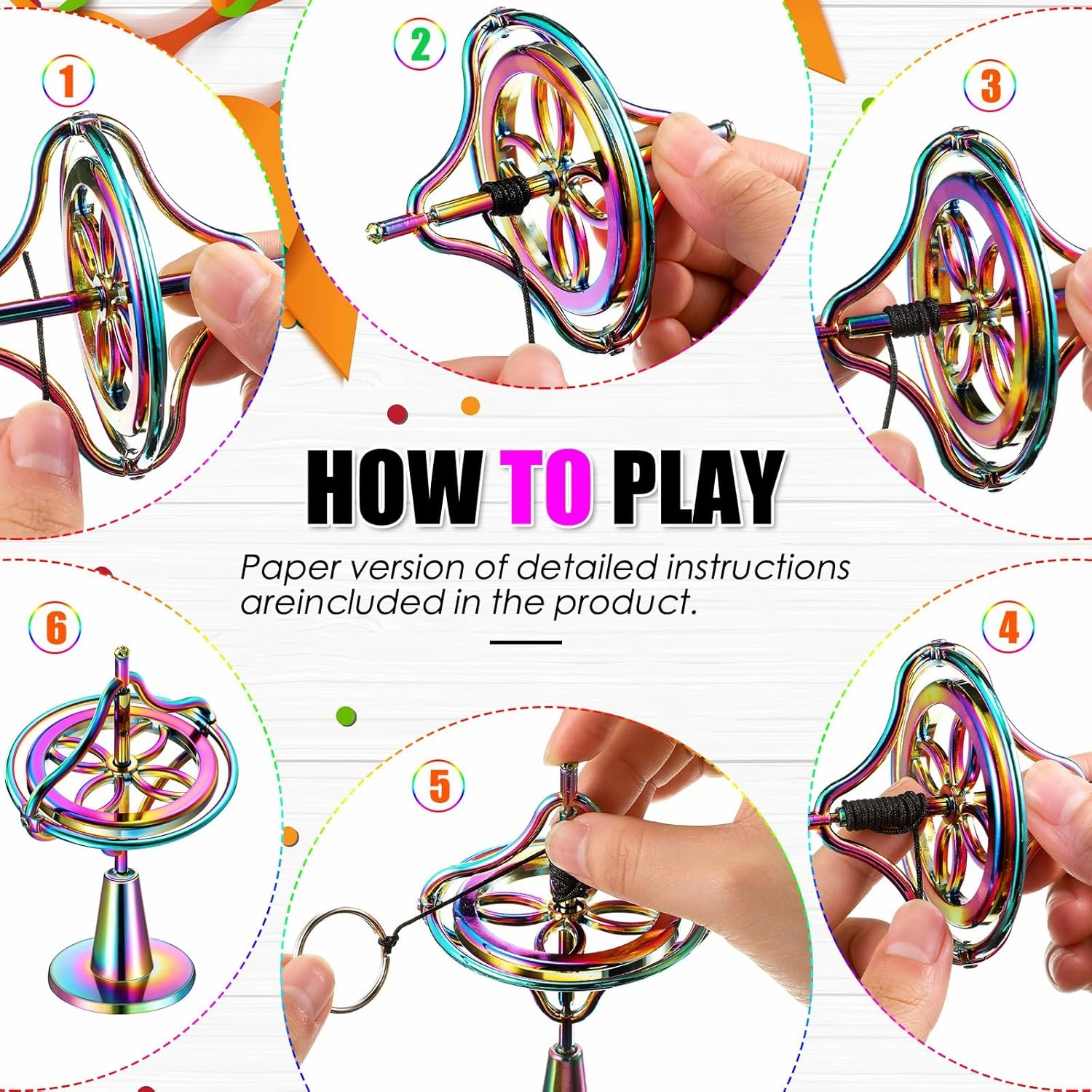 meekoo 2 Packs Gyroscope Toys Metal Anti Gravity Colorful Precision Top Gyroscope for Christmas Educational Birthday Gifts(Gold, Colorful)