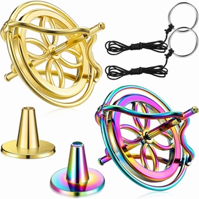 meekoo 2 Packs Gyroscope Toys Metal Anti Gravity Colorful Precision Top Gyroscope for Christmas Educational Birthday Gifts(Gold, Colorful)