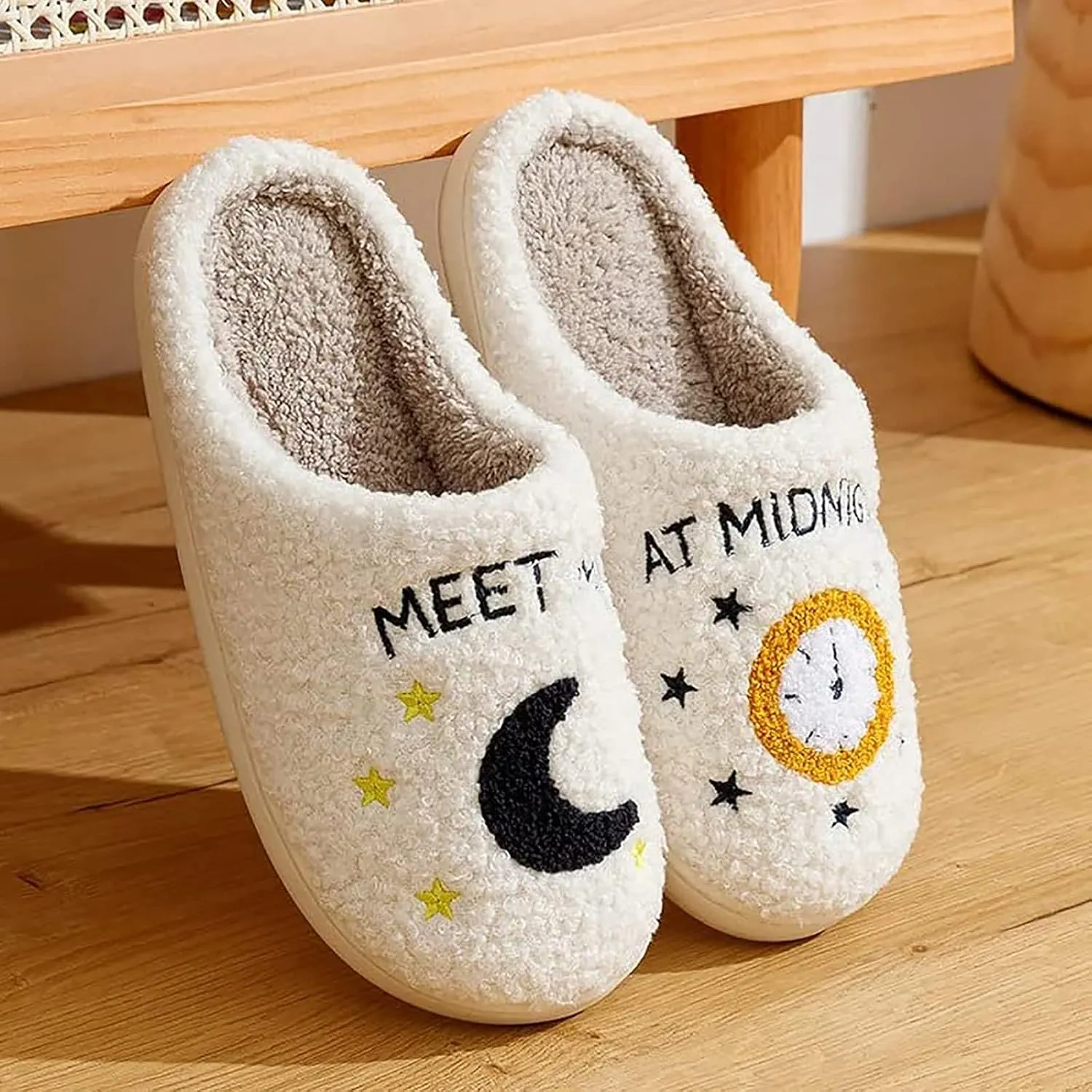 Meet Me at Midnight Slippers for Women Men Plush Fuzzy Cozy House Slippers Winter Warm Indoor Outdoor Shoes