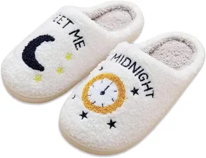 Meet Me at Midnight Slippers for Women Men Plush Fuzzy Cozy House Slippers Winter Warm Indoor Outdoor Shoes
