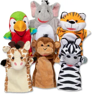 Melissa & Doug Safari Buddies Hand Puppets, Set of 6 (Elephant, Tiger, Parrot, Giraffe, Monkey, Zebra) Soft, Plush Animal Hand Puppets For Toddlers And Kids Ages 2 
