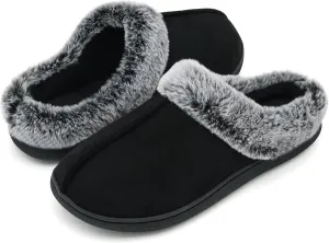 Memory Foam Home Slippers for Women, Fluffy Fuzzy Plush Womens House Shoes for Indoor Outdoor Bedroom, Cute Comfy Microsuede Scuff for Ladies