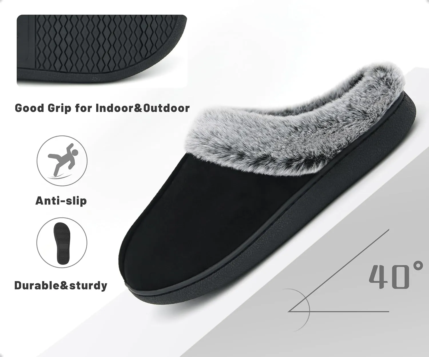 Memory Foam Home Slippers for Women, Fluffy Fuzzy Plush Womens House Shoes for Indoor Outdoor Bedroom, Cute Comfy Microsuede Scuff for Ladies