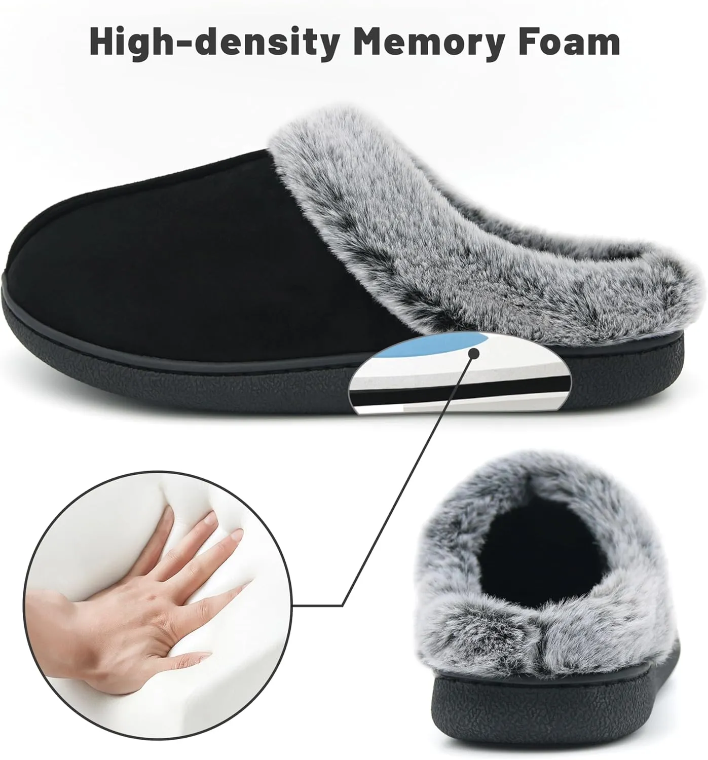 Memory Foam Home Slippers for Women, Fluffy Fuzzy Plush Womens House Shoes for Indoor Outdoor Bedroom, Cute Comfy Microsuede Scuff for Ladies