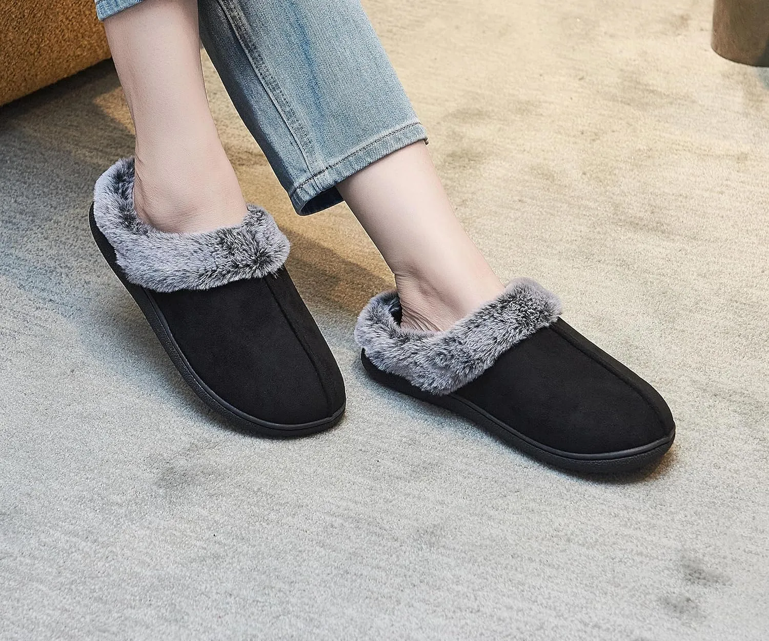 Memory Foam Home Slippers for Women, Fluffy Fuzzy Plush Womens House Shoes for Indoor Outdoor Bedroom, Cute Comfy Microsuede Scuff for Ladies