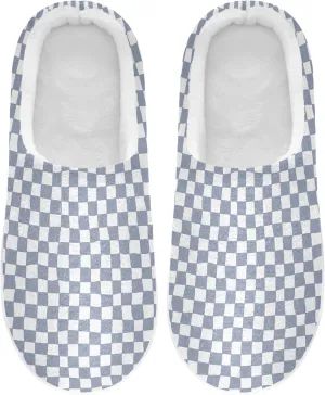 Memory Foam Slippers for Womens Mens Plush Lining Anti-Skid Sole Casual House Shoes Hotel Travel Bedroom Airplane Party 2XL Blue Distorted Checkered 3d Plaid Tartan Check