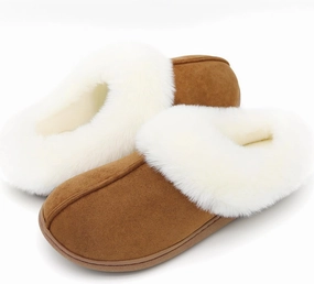 Memory Foam Home Slippers for Women, Fluffy Fuzzy Plush Womens House Shoes for Indoor Outdoor Bedroom, Cute Comfy Microsuede Scuff for Ladies