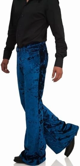 Men's Velvet Relaxed Vintage 60s 70s Bell Bottom Stretch Fit Classic Comfort Flared Flares Retro Leg Disco Pants