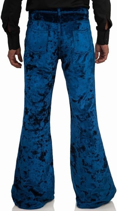 Men's Velvet Relaxed Vintage 60s 70s Bell Bottom Stretch Fit Classic Comfort Flared Flares Retro Leg Disco Pants