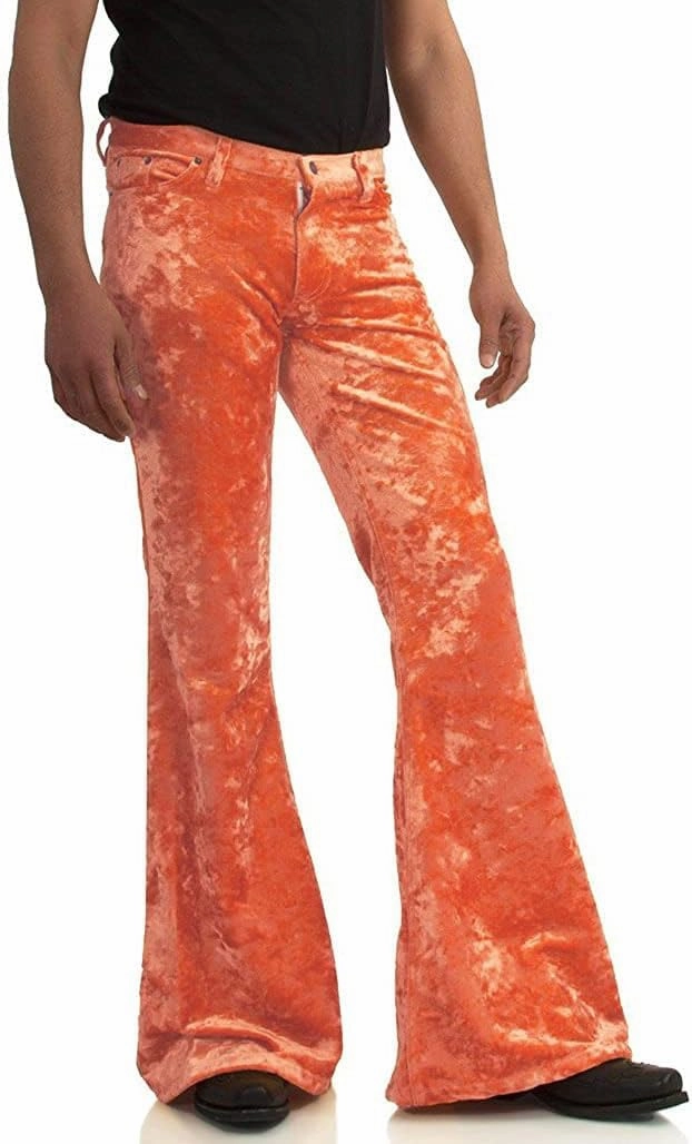 Men's Velvet Relaxed Vintage 60s 70s Bell Bottom Stretch Fit Classic Comfort Flared Flares Retro Leg Disco Pants
