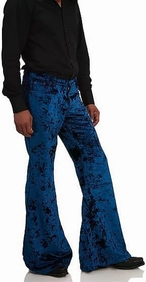 Men's Velvet Relaxed Vintage 60s 70s Bell Bottom Stretch Fit Classic Comfort Flared Flares Retro Leg Disco Pants
