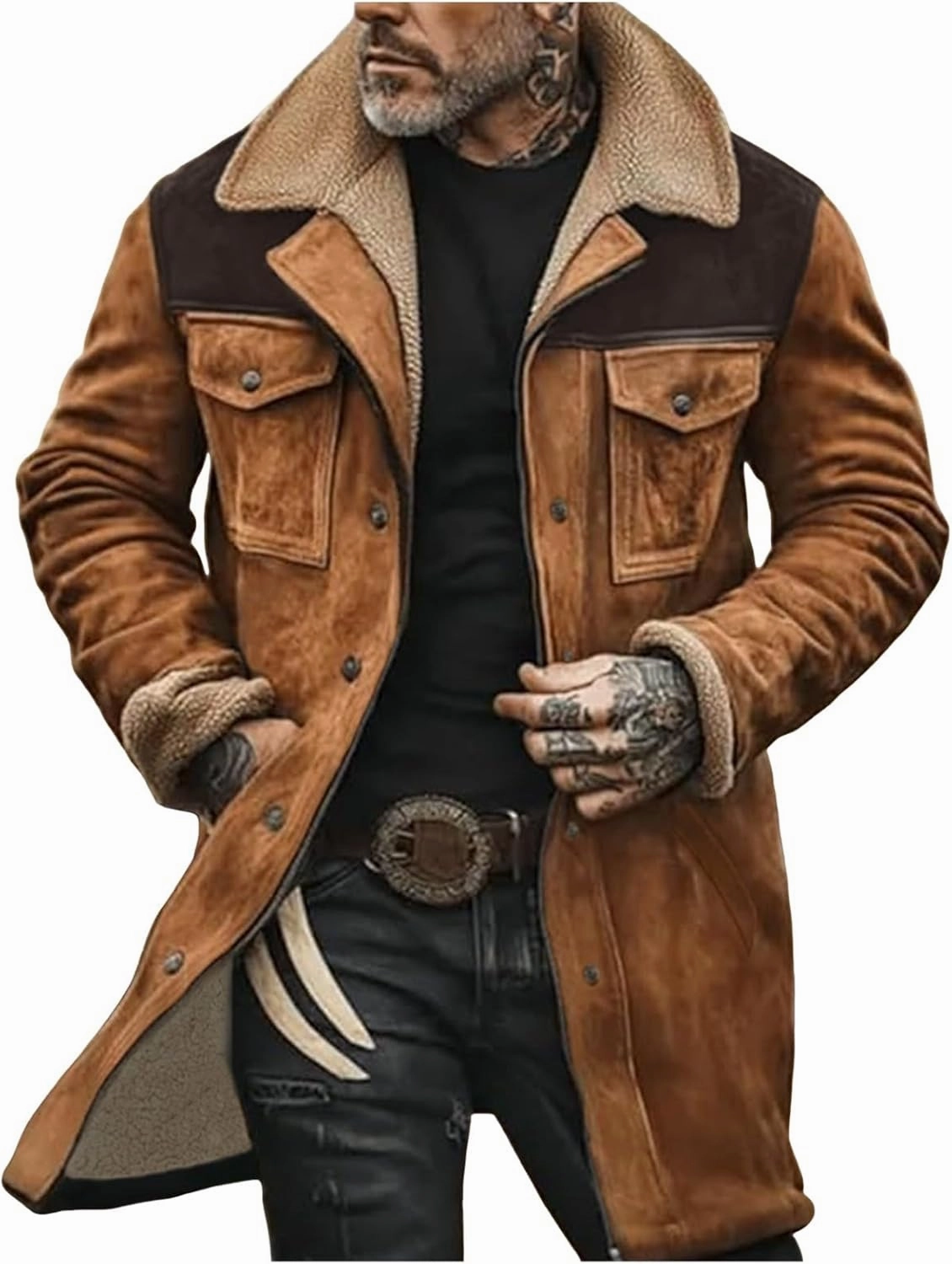 Men's Vintage Suede Jacket Plush Collar Coats Faux Leather Jacket Men Zip Up Motorcycle Jacket Coats Retro Tops