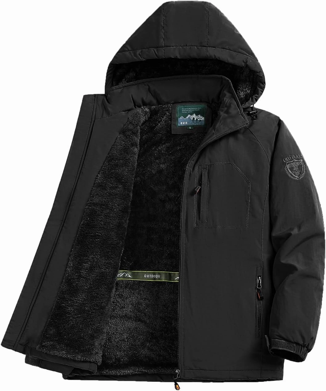 Men's Winter Waterproof Hooded Jacket, Warm Fleece-Lined Windbreaker, Insulated Outdoor Coat